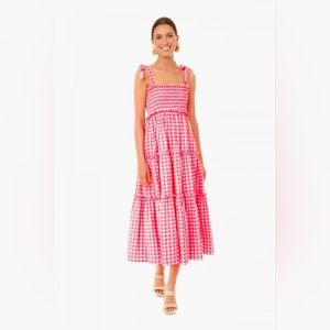 Tuckernuck Pomander Place Electric Pink Gingham Nellie Dress (Small NWT)